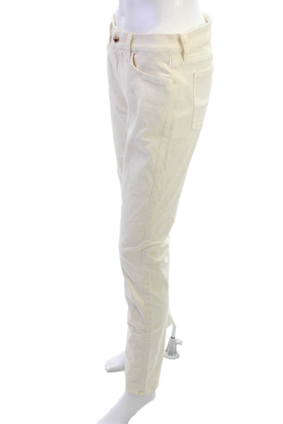 Jen 7 Women Beige Classic Cotton Blend Button Pants Inseam 30 Size 8