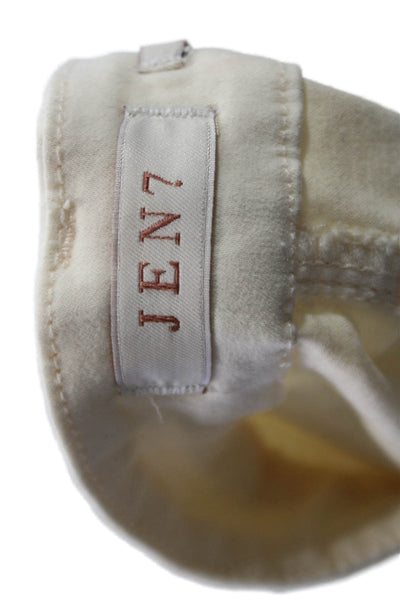 Jen 7 Women Beige Classic Cotton Blend Button Pants Inseam 30 Size 8