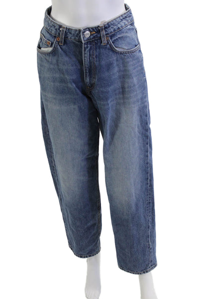 Zara Unisex Straight Wide Leg Jeans Blue High Rise 30in Size 2
