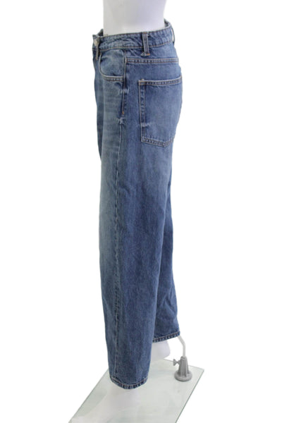 Zara Unisex Straight Wide Leg Jeans Blue High Rise 30in Size 2