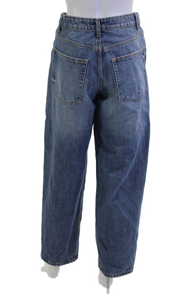 Zara Unisex Straight Wide Leg Jeans Blue High Rise 30in Size 2