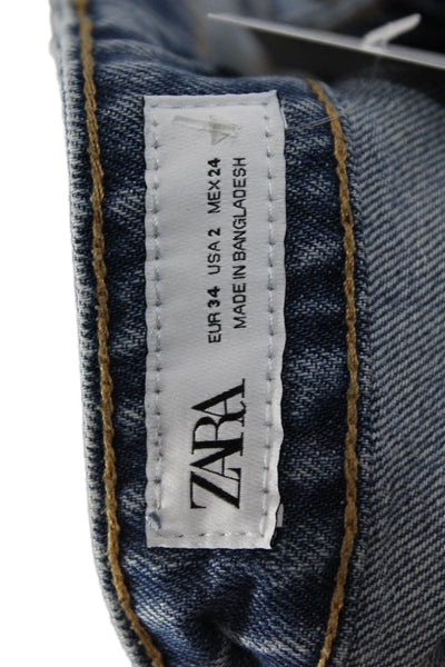 Zara Unisex Straight Wide Leg Jeans Blue High Rise 30in Size 2