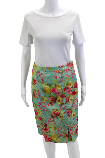 Yoana Baraschi Women Green Floral Straight Pencil Skirt Size 2
