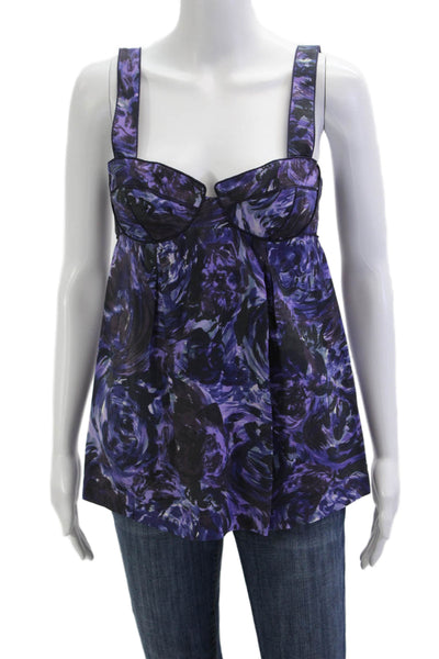 Rebecca Taylor Womens Black Silk Floral Square Neck Sleeveless Tank Size 4