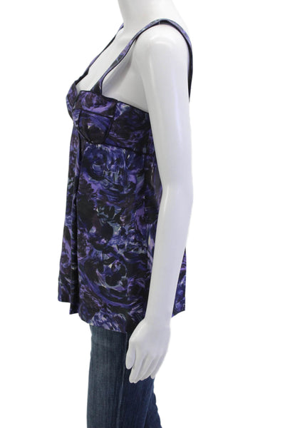 Rebecca Taylor Womens Black Silk Floral Square Neck Sleeveless Tank Size 4