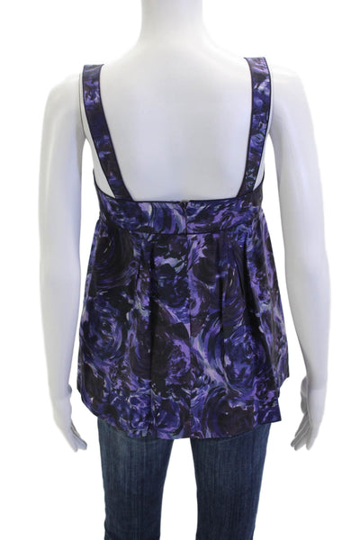 Rebecca Taylor Womens Black Silk Floral Square Neck Sleeveless Tank Size 4