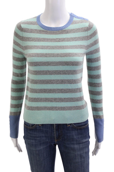 Beth Bowley Womens Pullover Gray Striped 90s Crew Neck Button Size PS