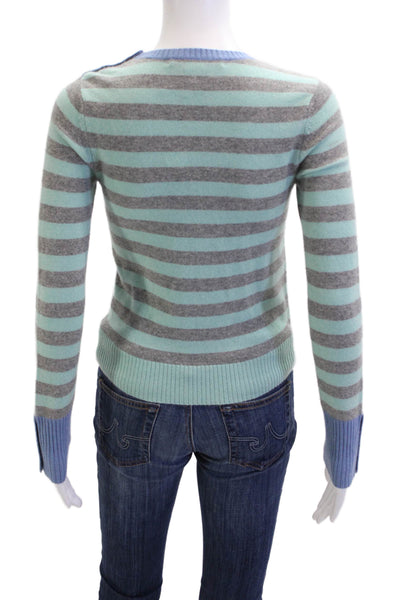 Beth Bowley Womens Pullover Gray Striped 90s Crew Neck Button Size PS