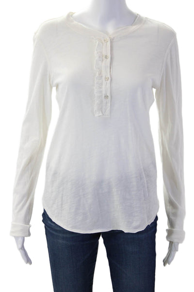 NSF Womens Basic Button-Up White Cotton Round Neck Long Sleeve Size PP