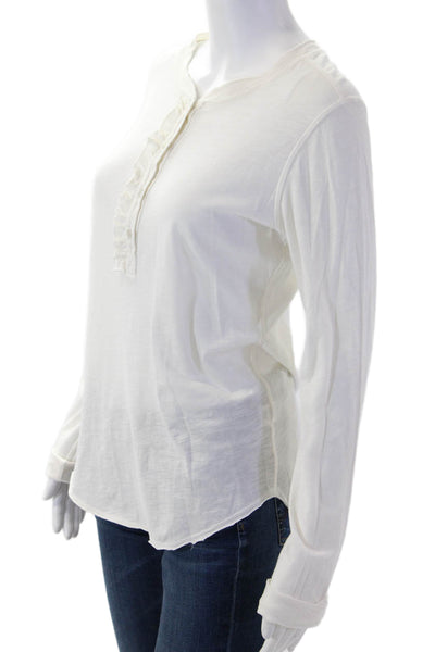 NSF Womens Basic Button-Up White Cotton Round Neck Long Sleeve Size PP