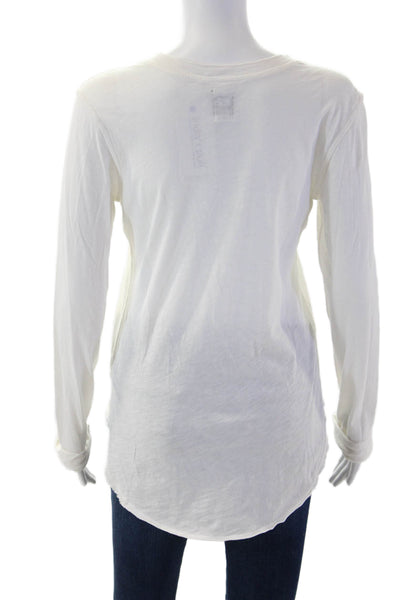 NSF Womens Basic Button-Up White Cotton Round Neck Long Sleeve Size PP