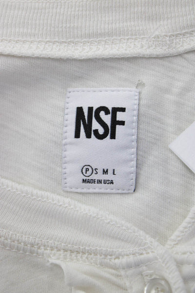 NSF Womens Basic Button-Up White Cotton Round Neck Long Sleeve Size PP