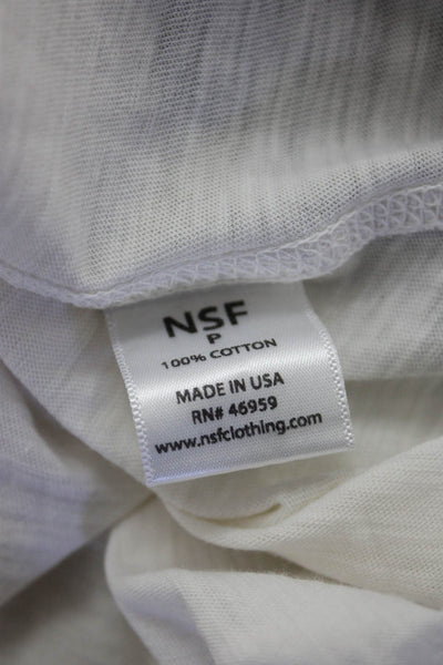 NSF Womens Basic Button-Up White Cotton Round Neck Long Sleeve Size PP