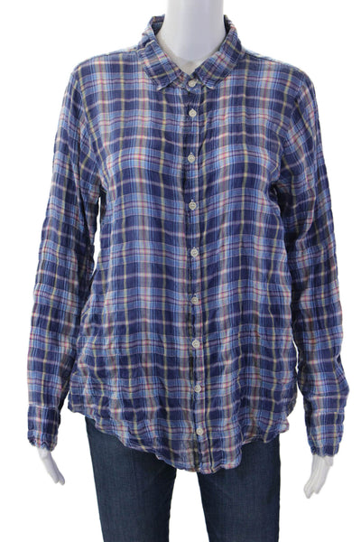 CP Shades Women Basic Collared Plaid Blue Long Sleeve Button-Up Size XS