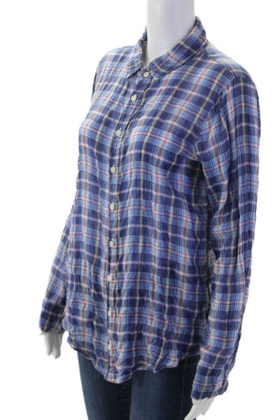 CP Shades Women Basic Collared Plaid Blue Long Sleeve Button-Up Size XS