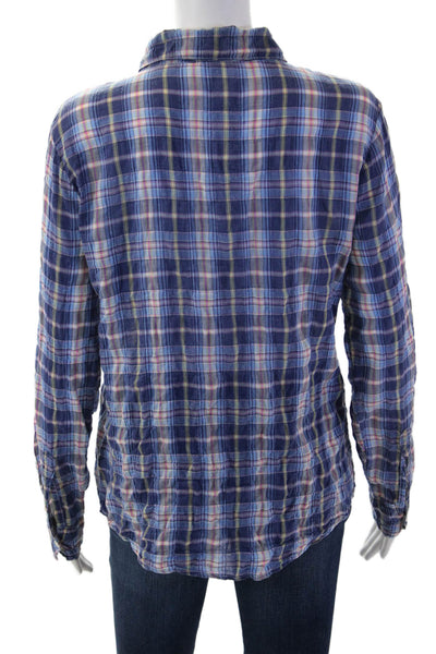 CP Shades Women Basic Collared Plaid Blue Long Sleeve Button-Up Size XS