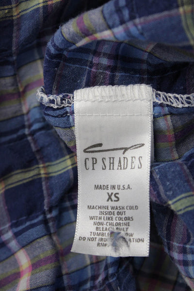 CP Shades Women Basic Collared Plaid Blue Long Sleeve Button-Up Size XS