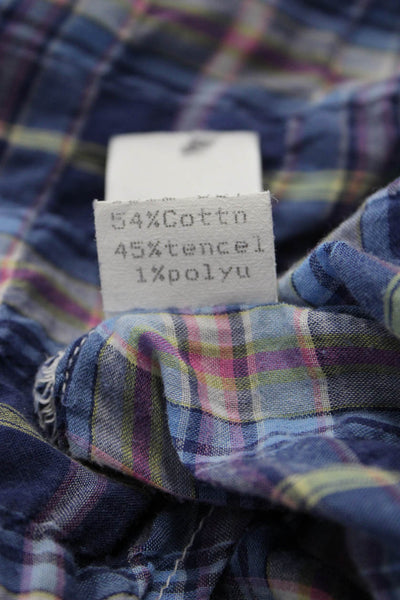 CP Shades Women Basic Collared Plaid Blue Long Sleeve Button-Up Size XS