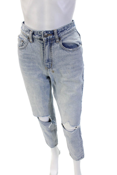 Ksubi Women 90s High Rise Boyfriend Mom Jeans Light Blue Cotton Button Size 24