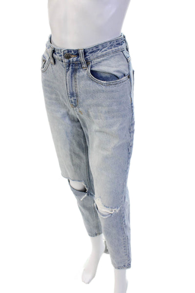 Ksubi Women 90s High Rise Boyfriend Mom Jeans Light Blue Cotton Button Size 24