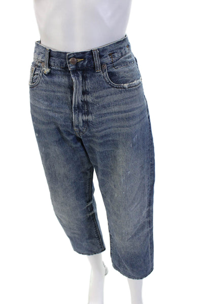 R13 Unisex Cropped Jeans Dark Blue 100% Cotton High Rise Button Size 27
