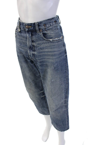 R13 Unisex Cropped Jeans Dark Blue 100% Cotton High Rise Button Size 27