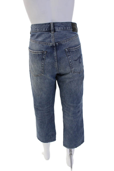 R13 Unisex Cropped Jeans Dark Blue 100% Cotton High Rise Button Size 27