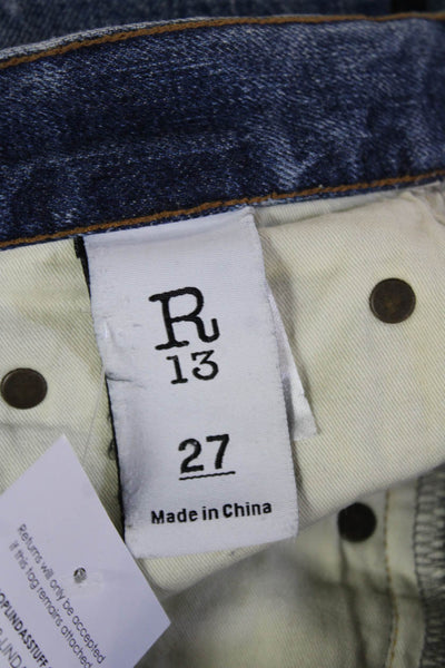 R13 Unisex Cropped Jeans Dark Blue 100% Cotton High Rise Button Size 27