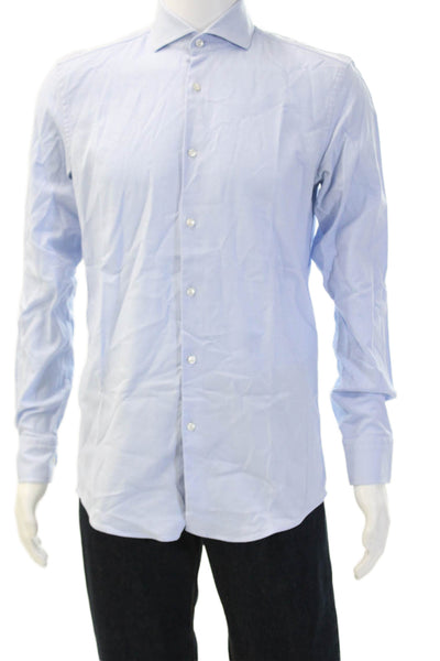 BOSS Mens Light Blue Point Collar Dress Shirt Long Sleeve Size 39