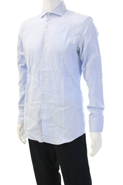 BOSS Mens Light Blue Point Collar Dress Shirt Long Sleeve Size 39