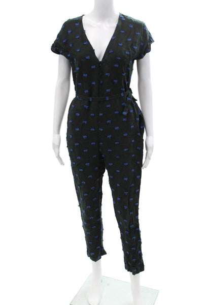 Rachel Comey Women Black Linen Textured V-Neck Sleeveless Jumpsuit Size 2