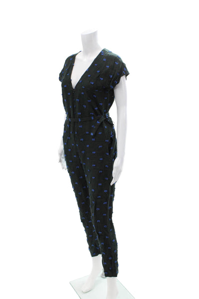 Rachel Comey Women Black Linen Textured V-Neck Sleeveless Jumpsuit Size 2