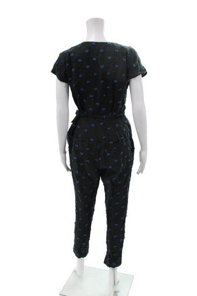 Rachel Comey Women Black Linen Textured V-Neck Sleeveless Jumpsuit Size 2