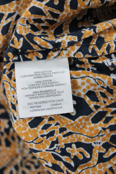 J Crew Women Tunic Blouse Beige Cotton V Neck 3/4 Sleeve Animal Print Size 0