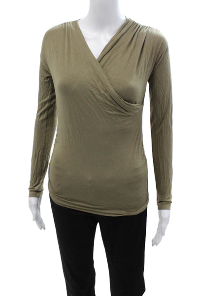 Blossom Womens Maternity V-Neck Long Sleeve Army Green Rayon Blend Top Size M