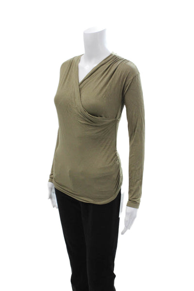 Blossom Womens Maternity V-Neck Long Sleeve Army Green Rayon Blend Top Size M
