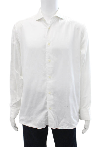 Isaac Mizrahi Mens Dress Shirt White Cotton Point Collar Long Sleeve Size S