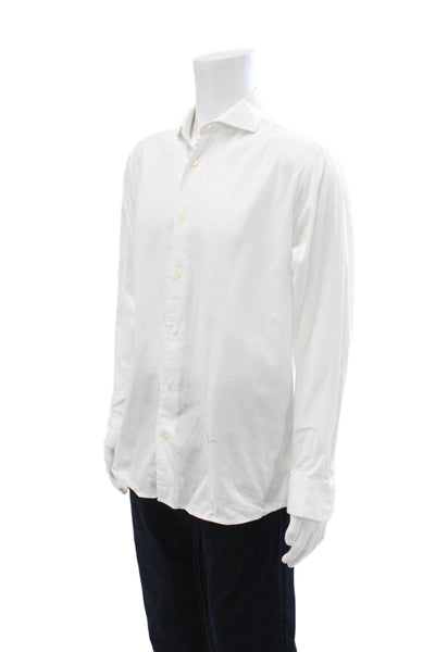 Isaac Mizrahi Mens Dress Shirt White Cotton Point Collar Long Sleeve Size S
