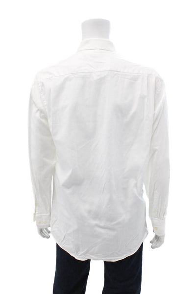 Isaac Mizrahi Mens Dress Shirt White Cotton Point Collar Long Sleeve Size S