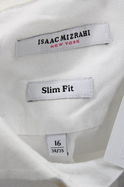 Isaac Mizrahi Mens Dress Shirt White Cotton Point Collar Long Sleeve Size S