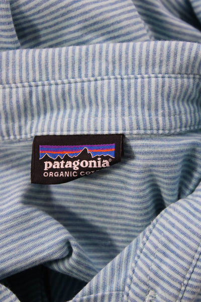 Patagonia Mens Light Blue Striped Cotton Button-Down Polo Size XS
