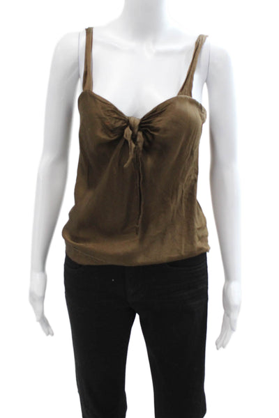 Raquel Allegra Women Camisole Brown Rayon Tie Solid Sleeveless Army Size 0