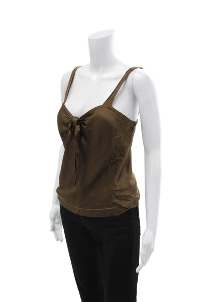 Raquel Allegra Women Camisole Brown Rayon Tie Solid Sleeveless Army Size 0