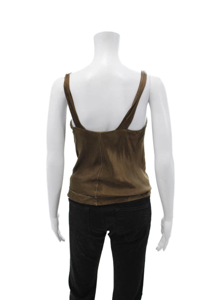 Raquel Allegra Women Camisole Brown Rayon Tie Solid Sleeveless Army Size 0