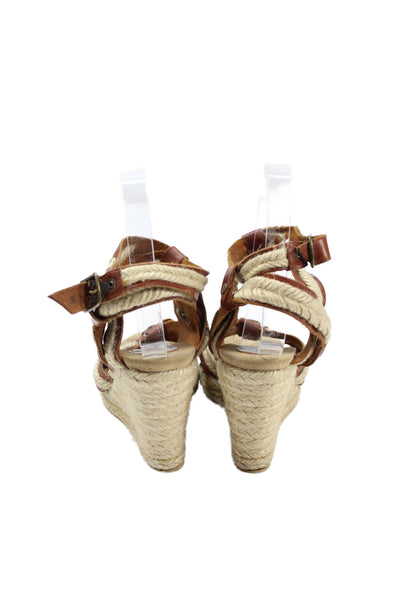 Isabel Marant Womens Leather Espadrille Wedge Sandals Brown Size 37 7