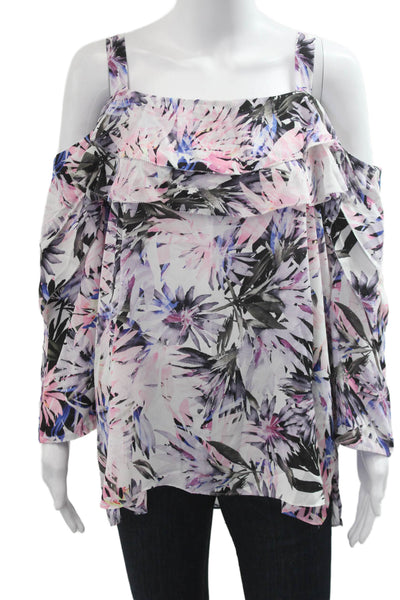 NYDJ Womens Floral Black Long Sleeve Polyester Blouse Size L