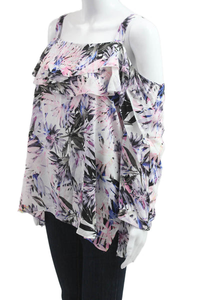 NYDJ Womens Floral Black Long Sleeve Polyester Blouse Size L