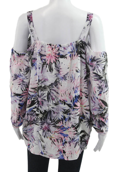 NYDJ Womens Floral Black Long Sleeve Polyester Blouse Size L