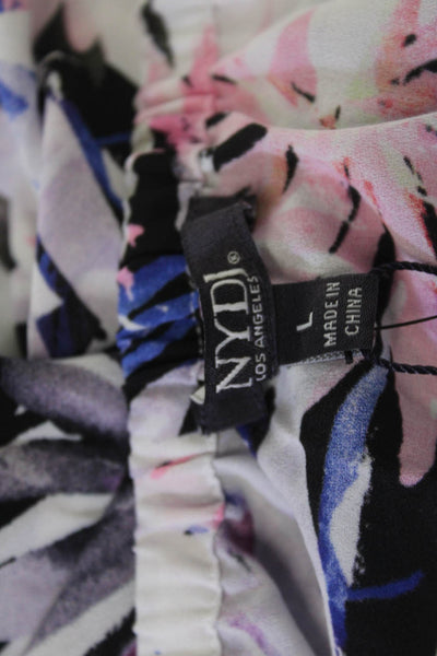 NYDJ Womens Floral Black Long Sleeve Polyester Blouse Size L