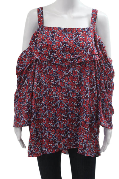 NYDJ Women Tunic Floral Square Neck Long Sleeve Red Size 1X